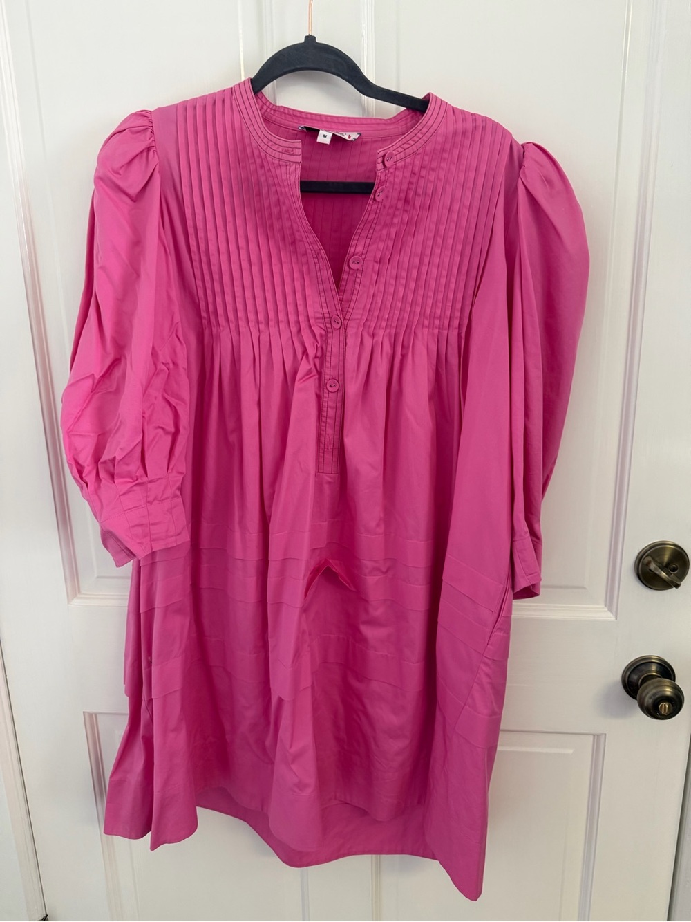 HUNTER BELL Hot Pink Pintuck Peasant Mini Dress
